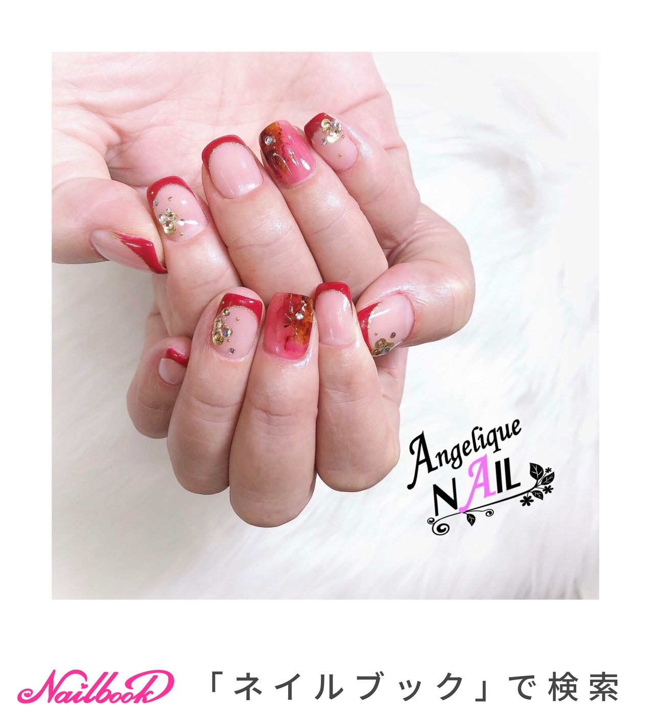 秋 ハンド フレンチ 変形フレンチ たらしこみ Angelique Nailのネイルデザイン No ネイルブック