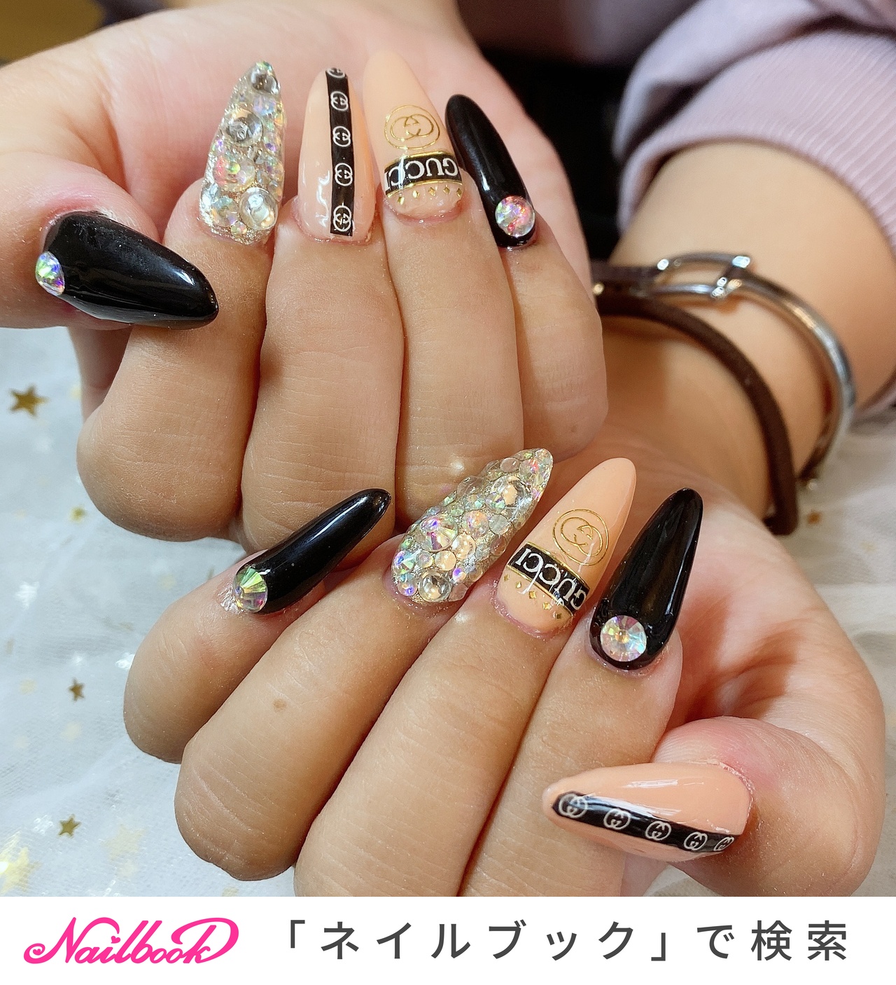 21年 新着順 ピンク グッチ風ネイルのネイルデザイン ネイルブック