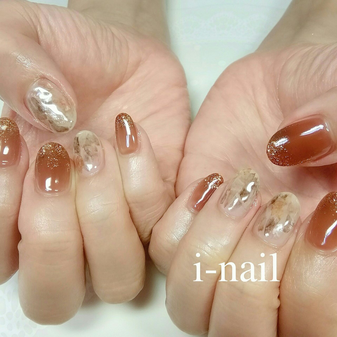 秋/ハンド/ワンカラー/シェル/ブラウン - i-nailのネイル