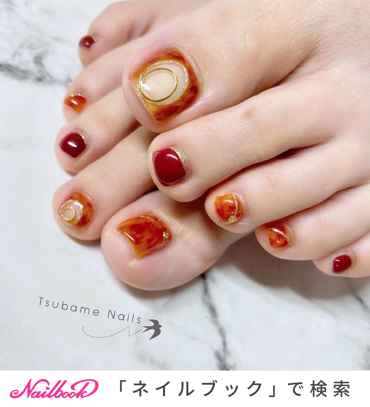 おすすめ順 べっ甲 フットネイル赤のネイルデザイン ネイルブック