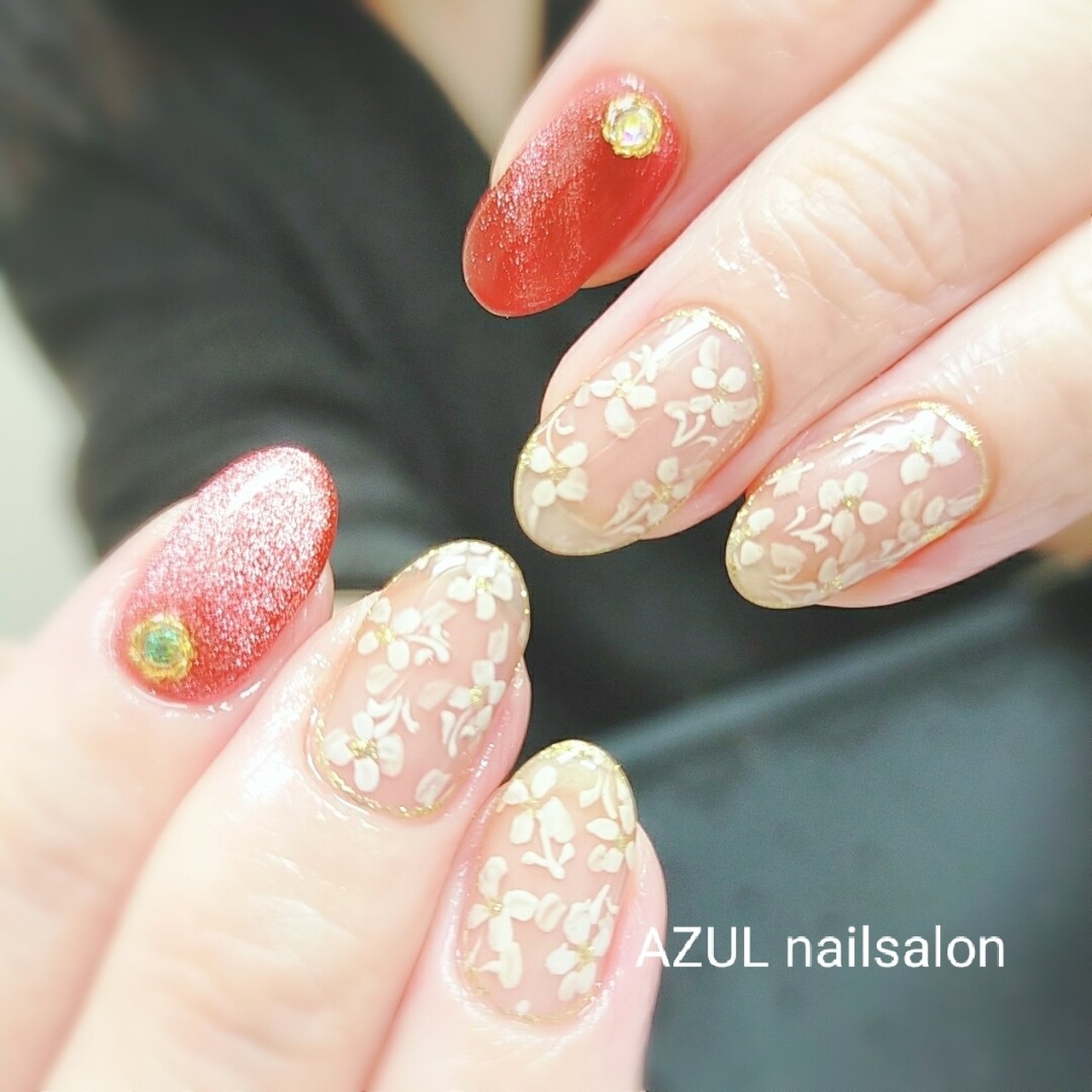 オールシーズン ハンド ワンカラー フラワー ミディアム Azul Nailsalon 京成小岩のネイルデザイン No ネイル ブック