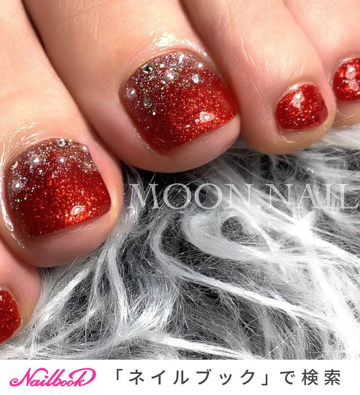 秋 冬 フット ラメ ワンカラー Moon Nailのネイルデザイン No ネイルブック