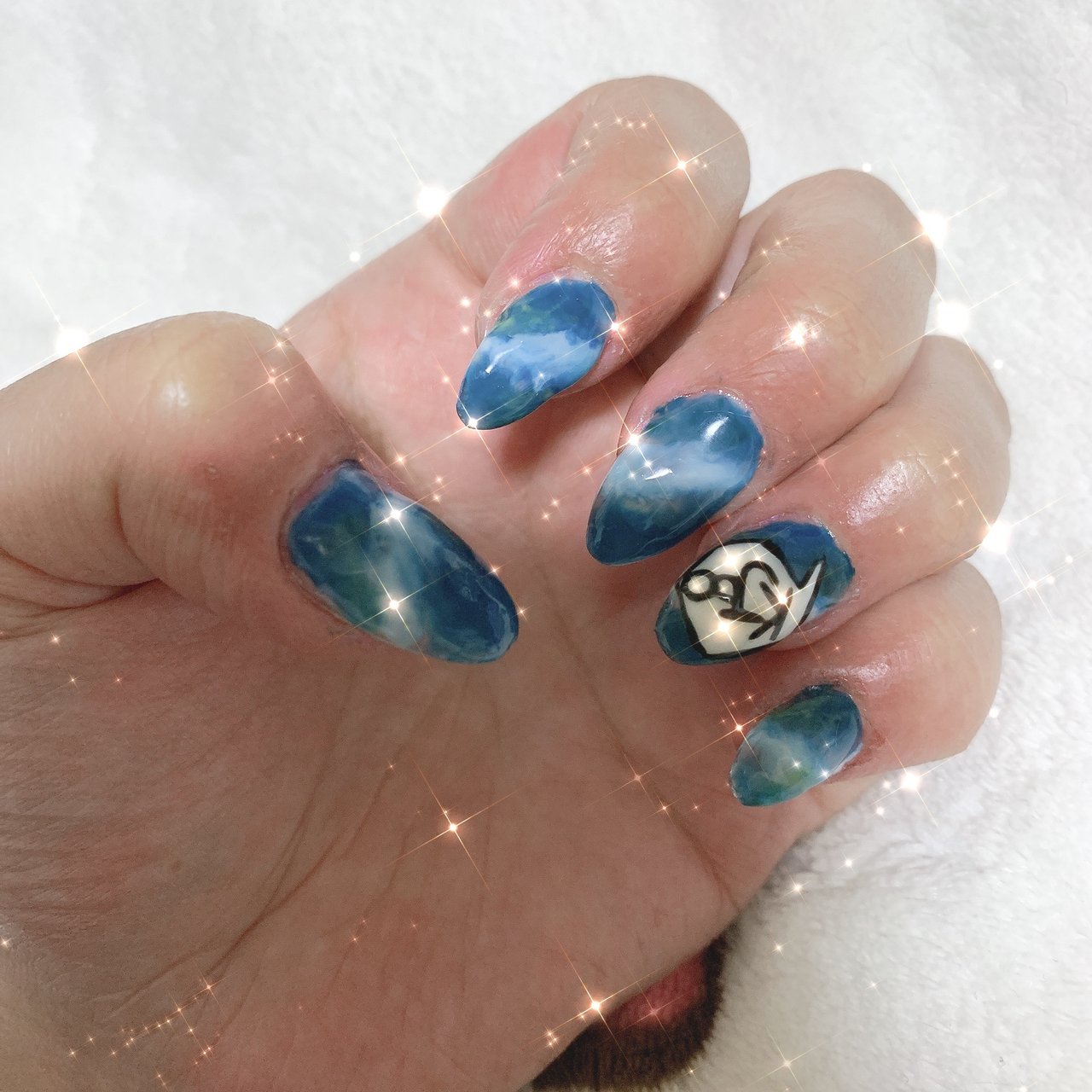 ハンド 大理石 ターコイズ ブルー ジェルネイル 和心のネイルデザイン No ネイルブック