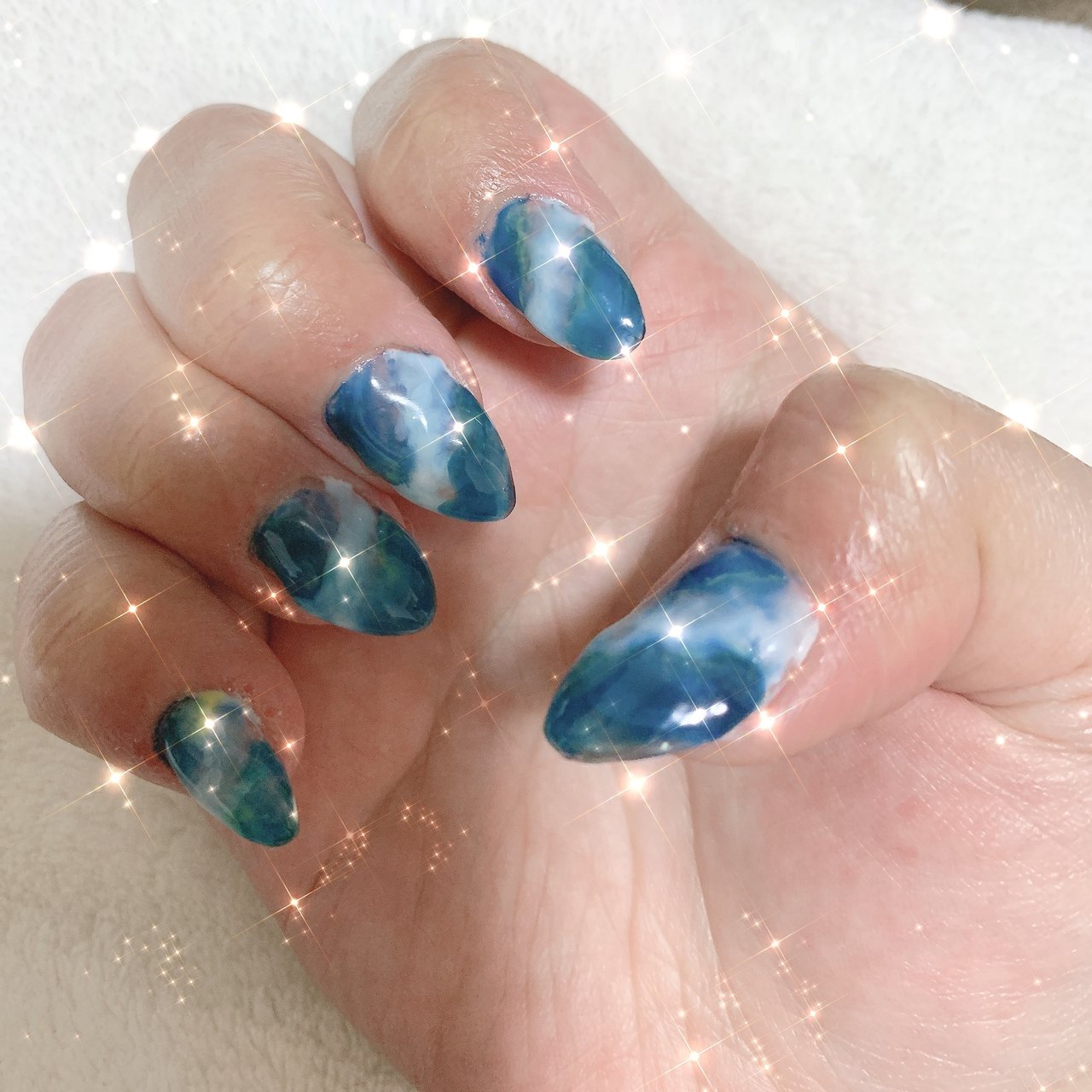 ハンド 大理石 ターコイズ ブルー ジェルネイル 和心のネイルデザイン No ネイルブック