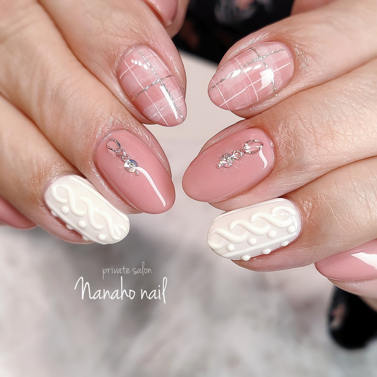 秋 冬 ハンド チェック ニット Nanaho Nail 大阪府八尾市 のネイルデザイン No ネイルブック