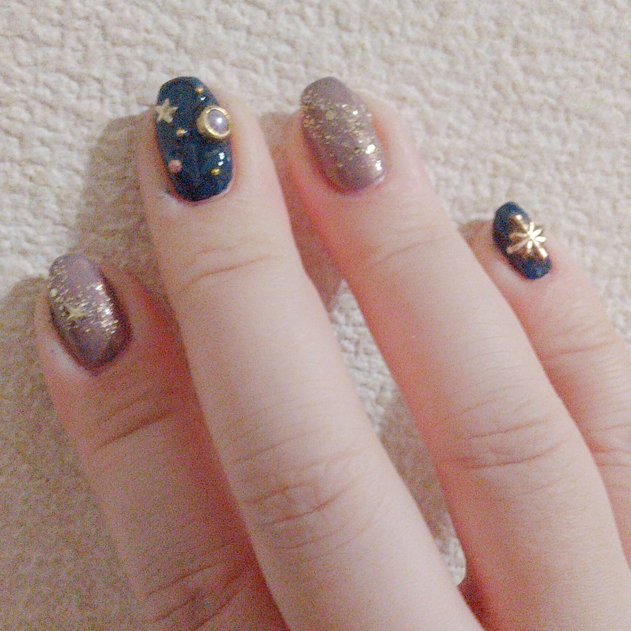 オールシーズン ハンド ギャラクシー ミディアム ネイビー ぴよこ丸のネイルデザイン No ネイルブック