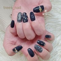 冬 ラメ ネイビーのネイルデザイン ネイルブック