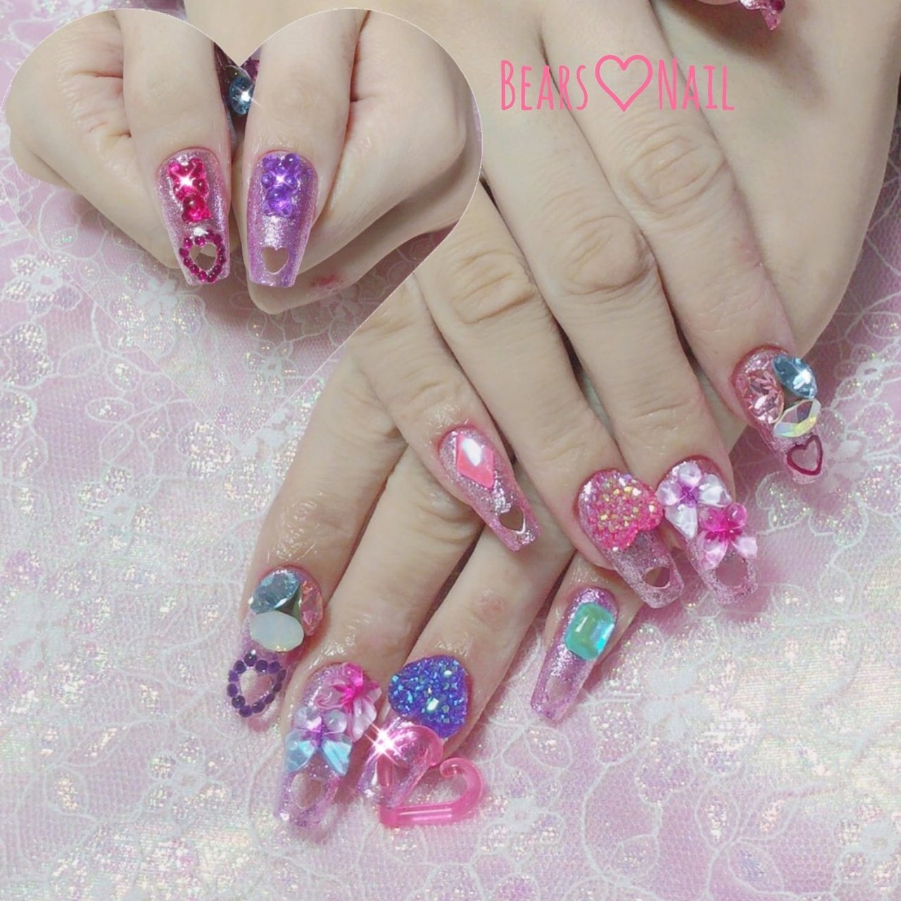 ハンド ビジュー ラメ ハート くりぬき ネイリストくまのネイルデザイン No ネイルブック