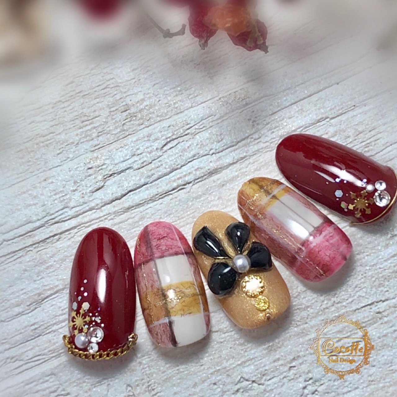 チェック 3d リボン レッド Nail Atelier Cocotte Mari Nemotoのネイルデザイン No ネイル ブック