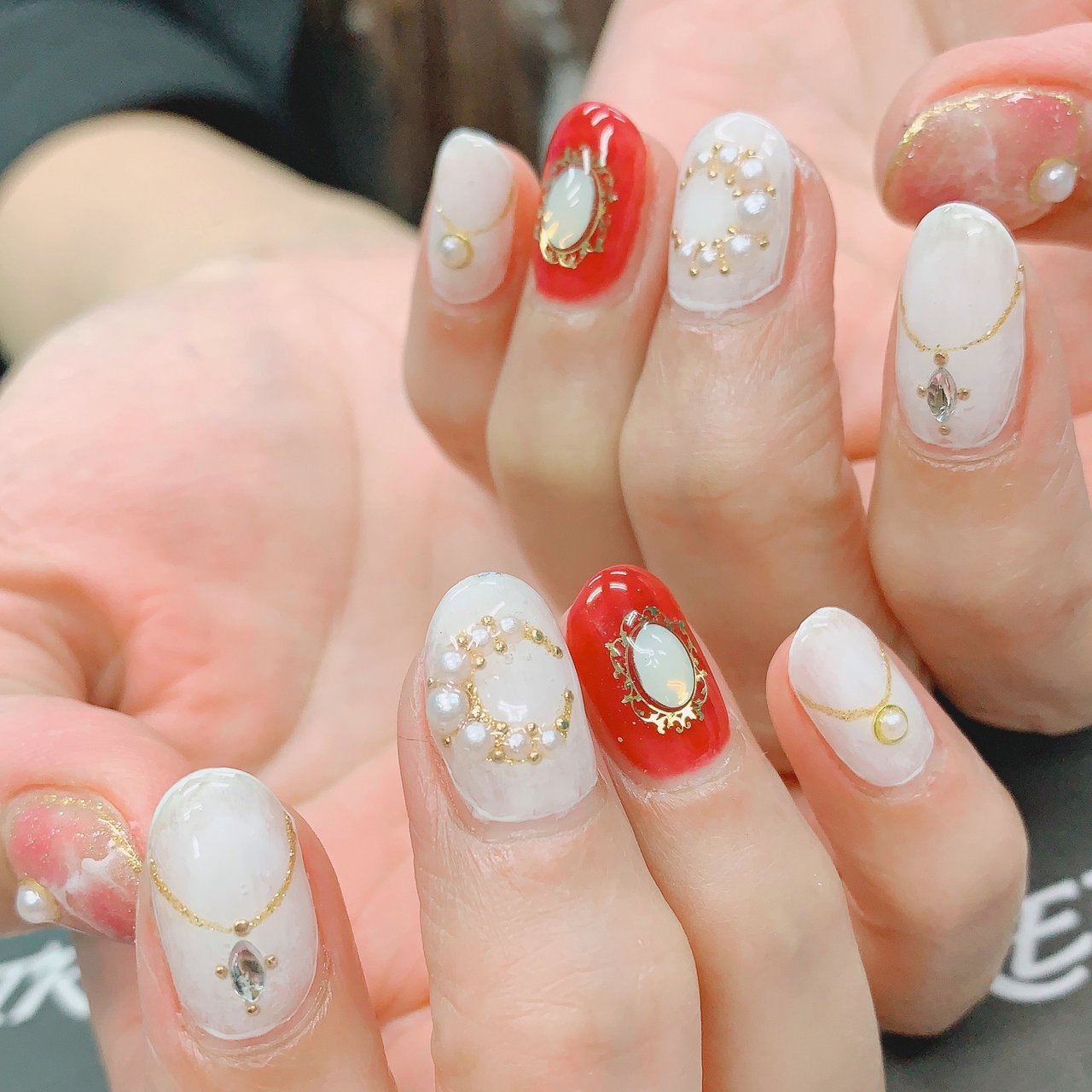 ハンド パール 大理石 ブローチ ホワイト Maottyのネイルデザイン No ネイルブック