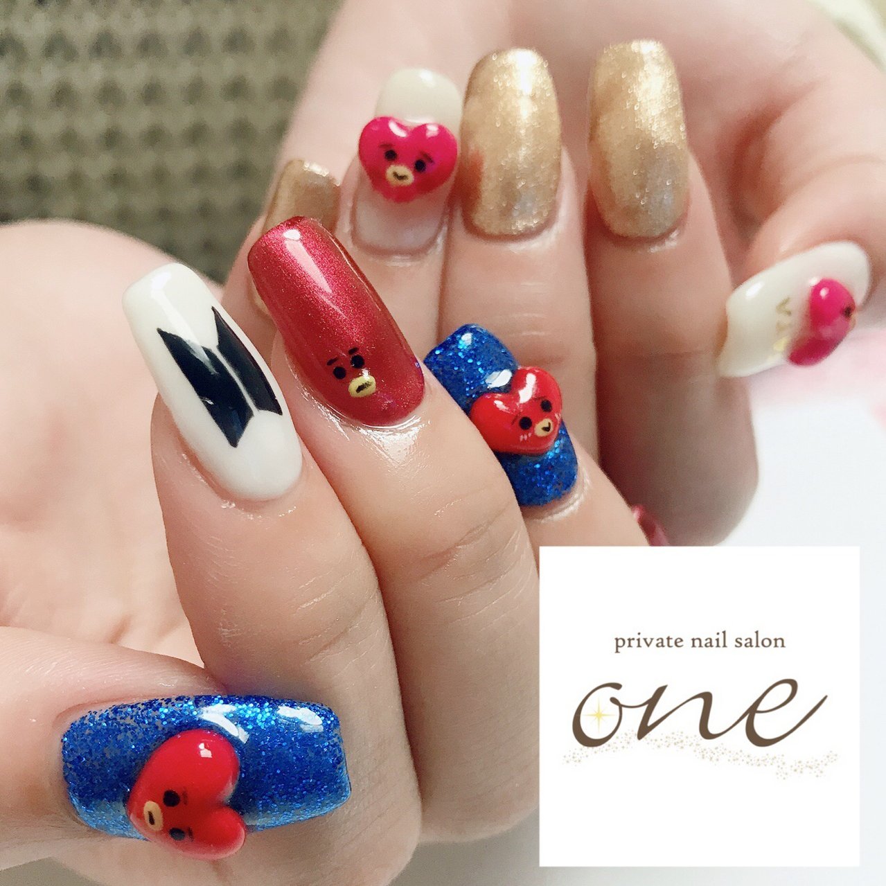 オールシーズン ラメ ハート 痛ネイル キャラクター Private Nail Salon Oneのネイルデザイン No ネイルブック