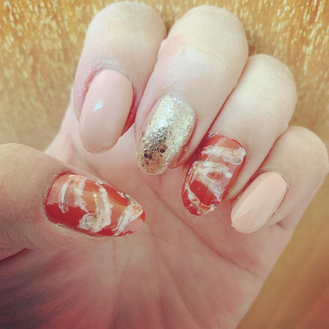 大理石 ニュアンス ピンク オレンジ ゴールド Lovecocacolaのネイルデザイン No ネイルブック
