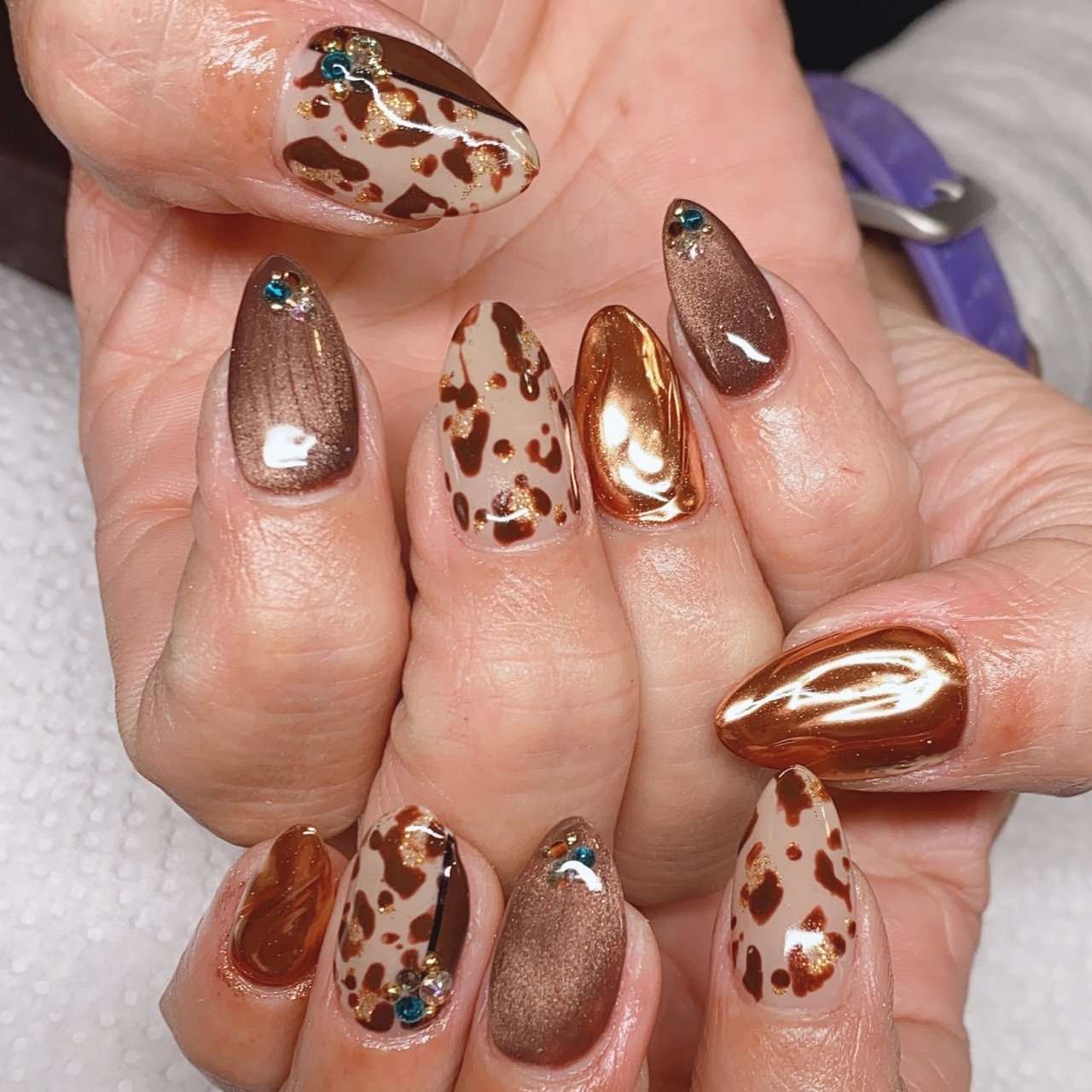 秋/ハンド/ワンカラー/アニマル柄/マグネット - セブンちゃんのネイル