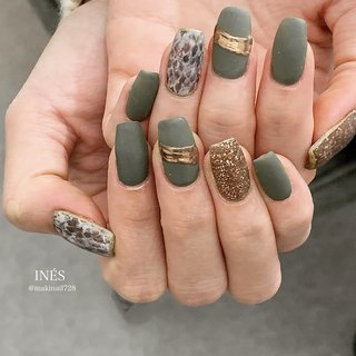 人気順 冬 モスグリーンネイルのネイルデザイン ネイルブック