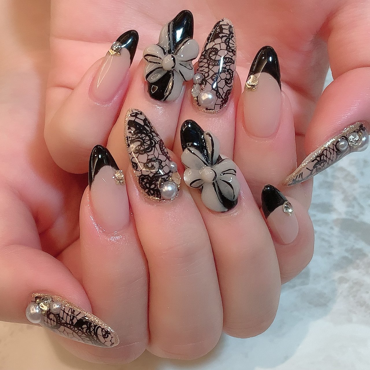 オールシーズン ハンド リボン レース ロング Nailsalondecorのネイルデザイン No ネイルブック