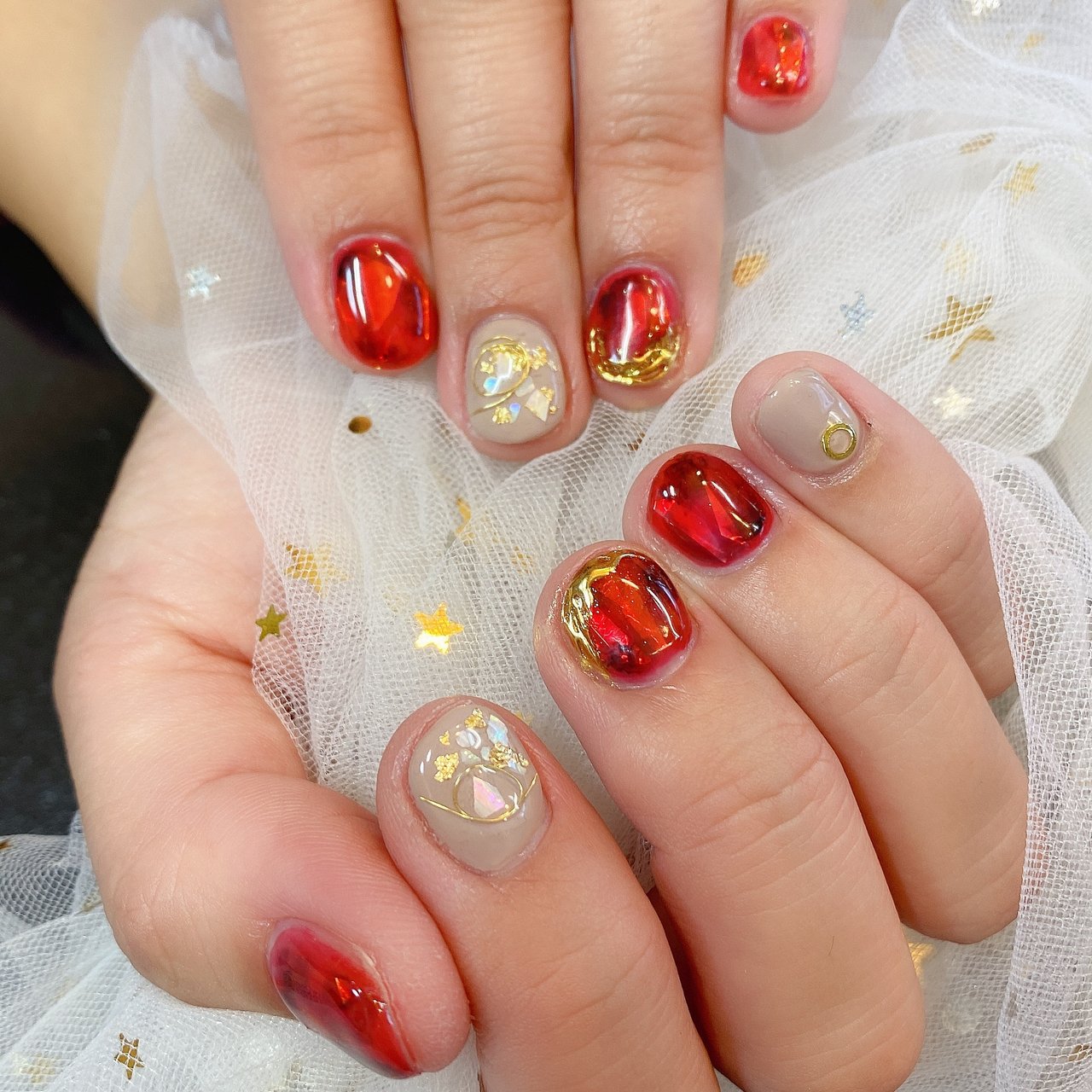 べっ甲 ショート ベージュ レッド ブラウン パンダ Nail 川崎のネイルデザイン No ネイルブック