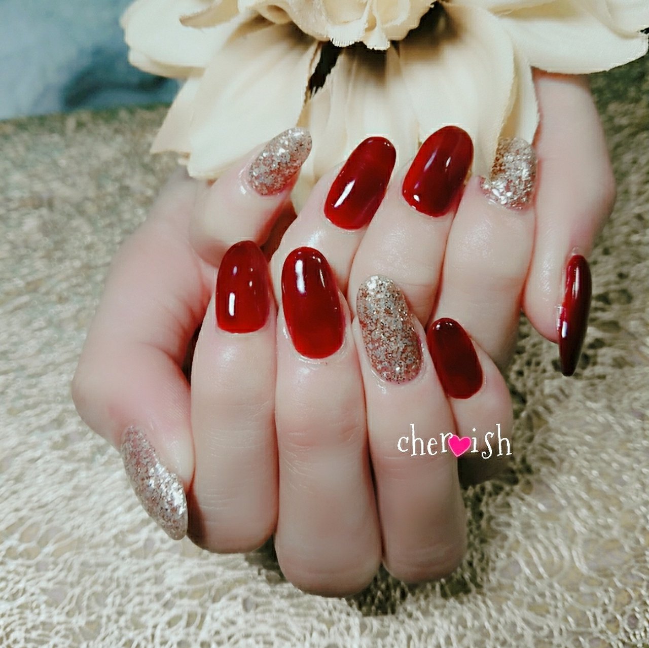 ラメ ワンカラー ボルドー ゴールド Private Nail Salon Cher Ishのネイルデザイン No ネイルブック