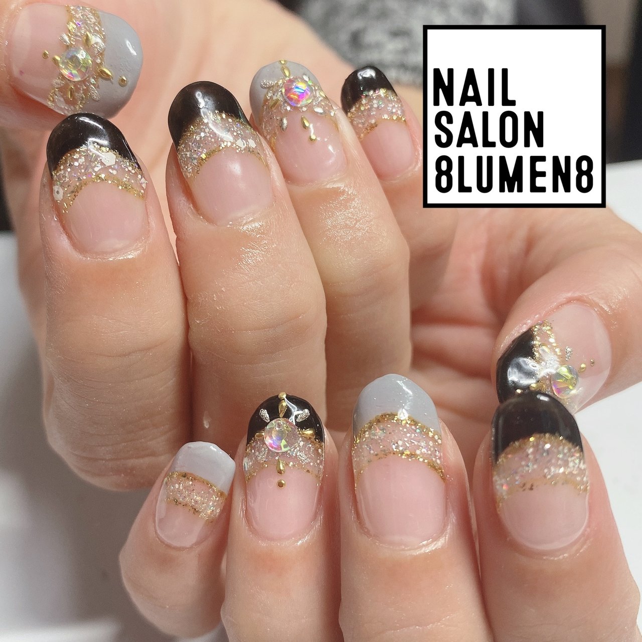 ハンド フレンチ グレー ブラック 8lumen8のネイルデザイン No ネイルブック