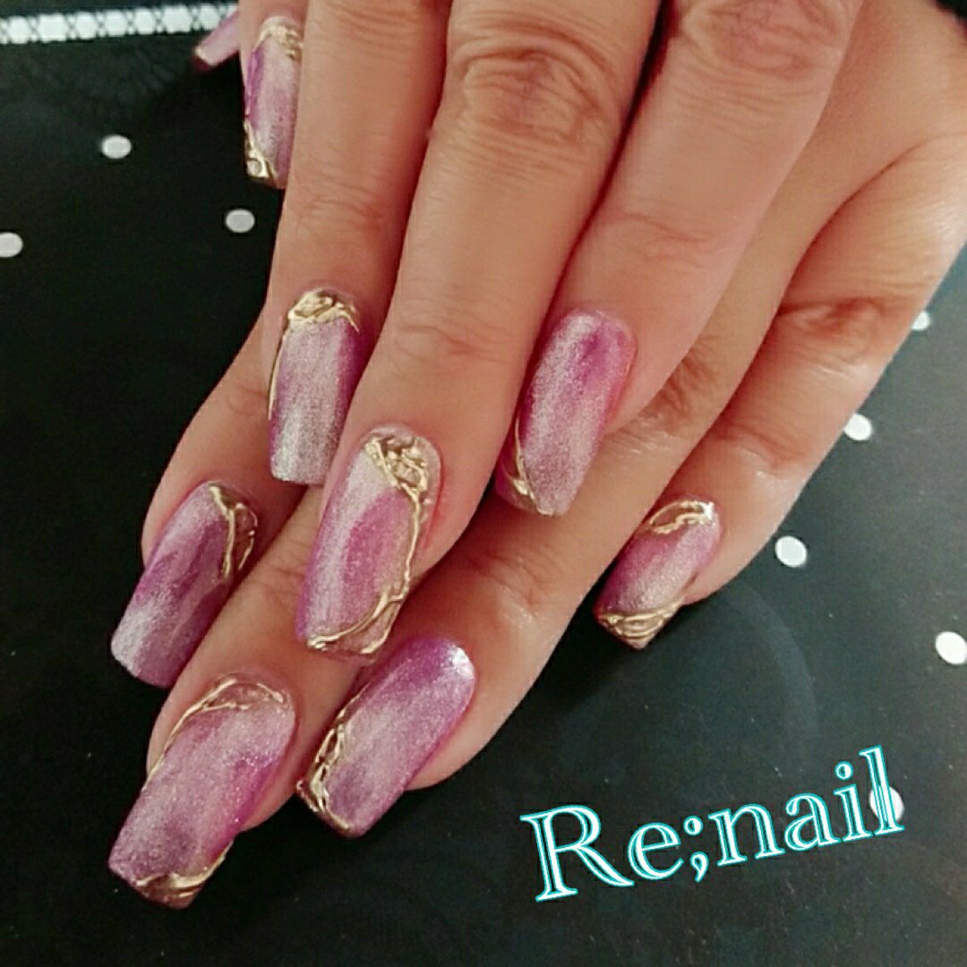 オールシーズン ハンド ギャラクシー ピンク ゴールド Re Nailのネイルデザイン No ネイルブック