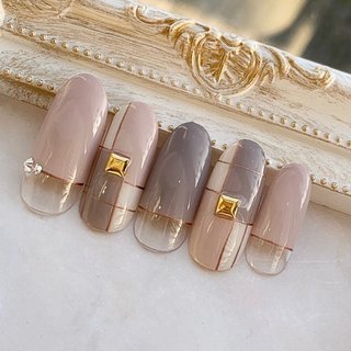 秋 変形フレンチ ブロックのネイルデザイン ネイルブック