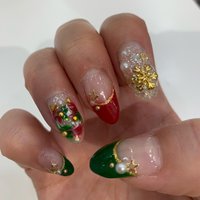 クリスマス グリーン セルフネイルのネイルデザイン ネイルブック