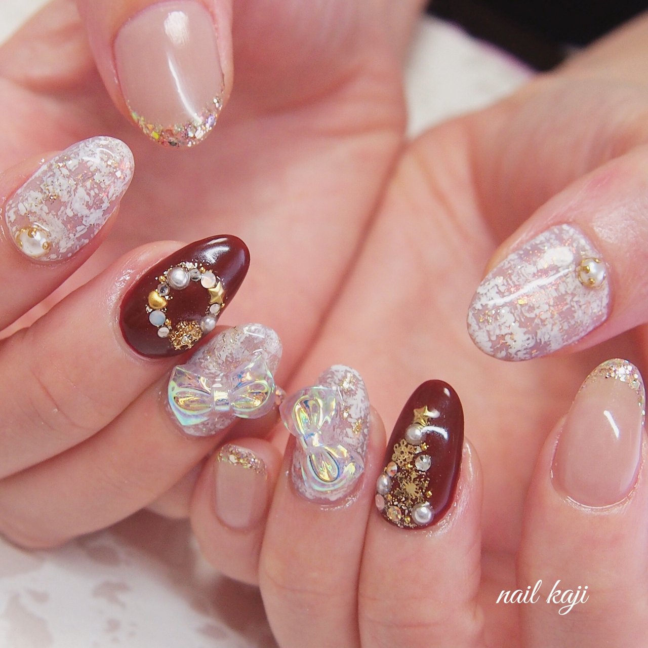 冬/クリスマス/ハンド/3D/ツイード - nailist kajiのネイルデザイン[No
