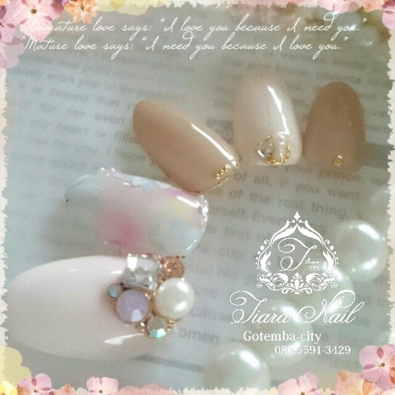 春 ハンド フラワー ピンク Tiara Nailのネイルデザイン No 9030 ネイルブック