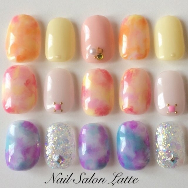 夏 ハンド タイダイ パステル ジェル Nail Latteのネイルデザイン No 9190 ネイルブック