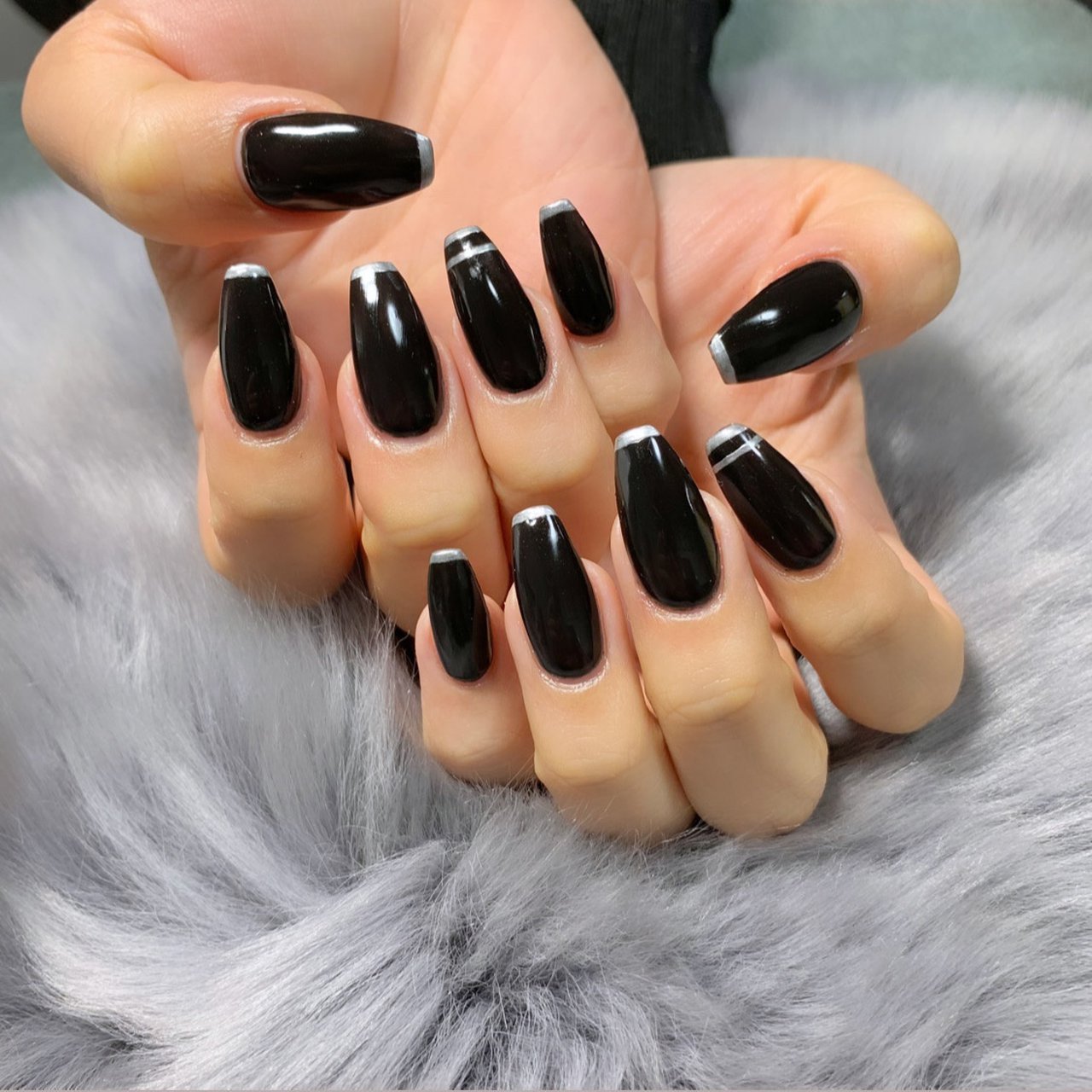 ハンド フレンチ ワンカラー ロング ブラック Nail Salon Mahaloのネイルデザイン No ネイルブック