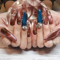 レッド ブルー スカルプチュアのネイルデザイン ネイルブック