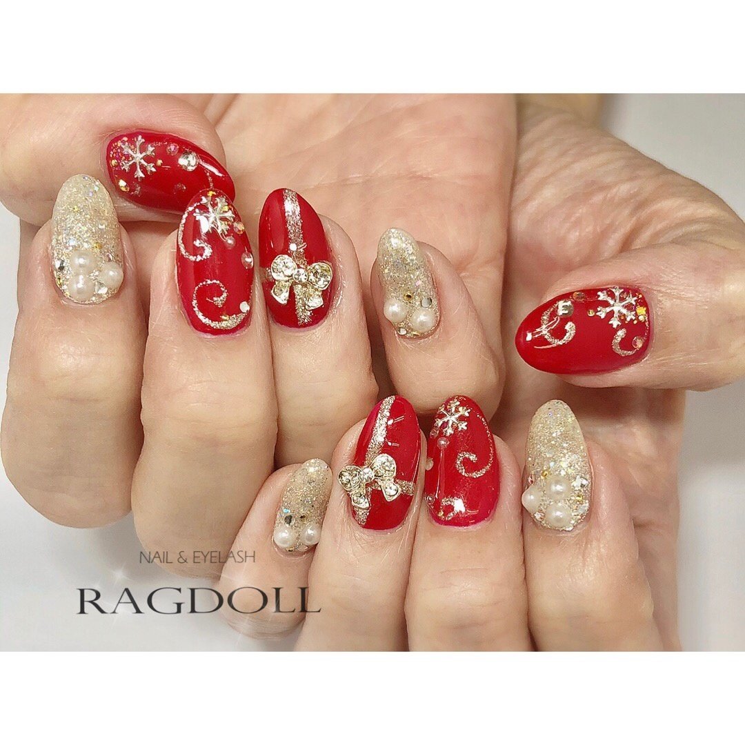 冬 クリスマス レッド シルバー Nailsalon Ragdollのネイルデザイン No ネイルブック