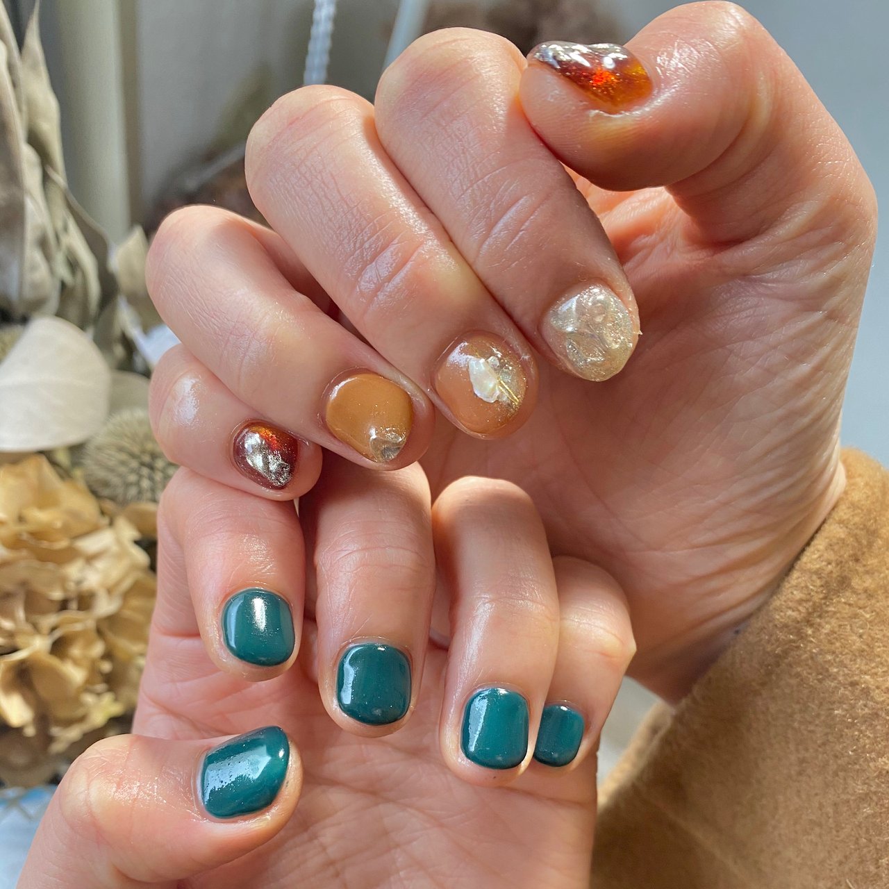 オールシーズン ハンド ニュアンス ショート オレンジ Nailsalonninaのネイルデザイン No ネイルブック