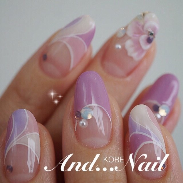 春 ハンド フラワー パープル ジェル 白川麻里 神戸アンドネイルのネイルデザイン No ネイルブック