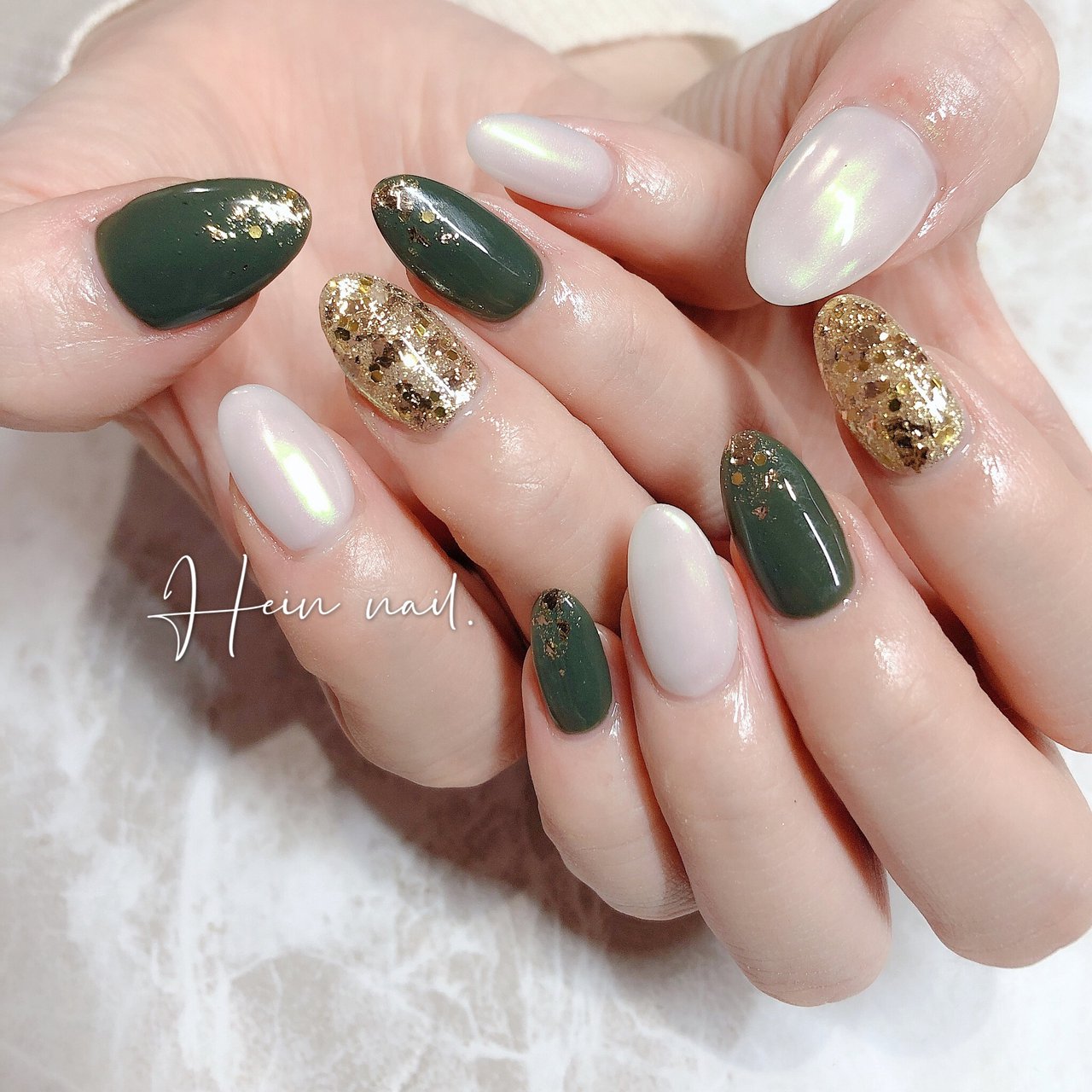 ホワイト グリーン ゴールド Hein Nail のネイルデザイン No ネイルブック