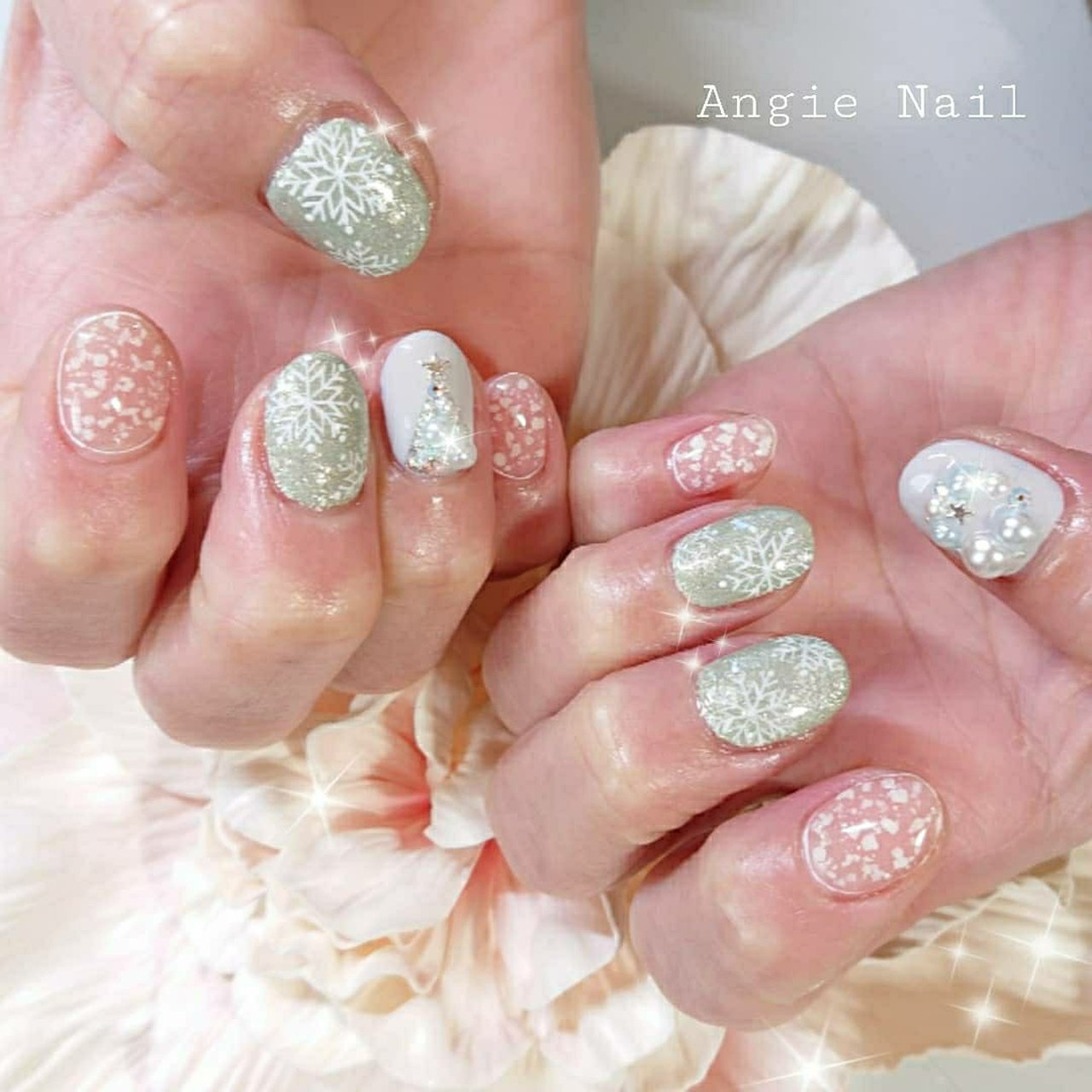 冬 クリスマス オフィス ハンド シースルー Angienailのネイルデザイン No ネイルブック