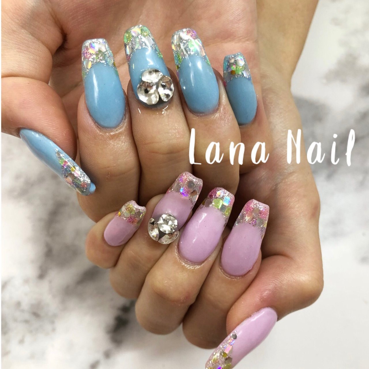 ロング 水色 パープル カラフル お客様 Lana Nailのネイルデザイン No ネイルブック