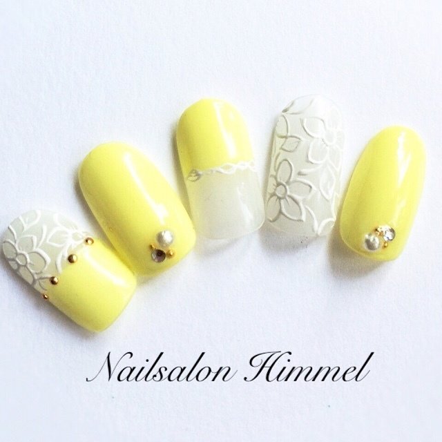 ハンド レース イエロー ジェル ネイルチップ Nail Himmelのネイルデザイン No ネイルブック