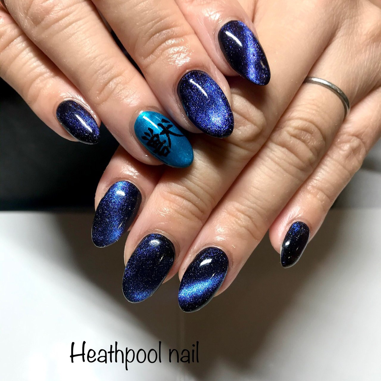 ハンド マグネット ターコイズ ブルー ブラック Heathpoolnailのネイルデザイン No ネイルブック