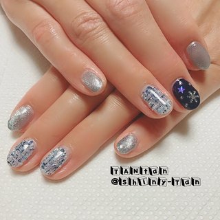 ホログラム ツイード ブルーのネイルデザイン ネイルブック