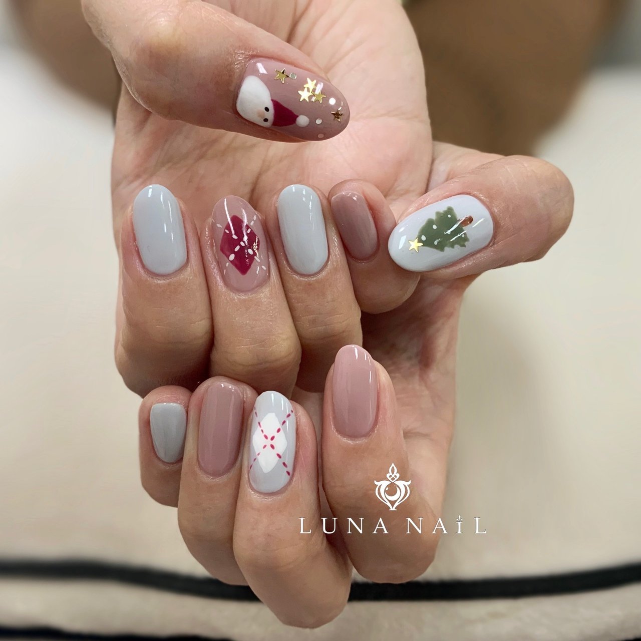 冬 クリスマス ハンド ワンカラー アーガイル Luna Nail のネイルデザイン No ネイルブック