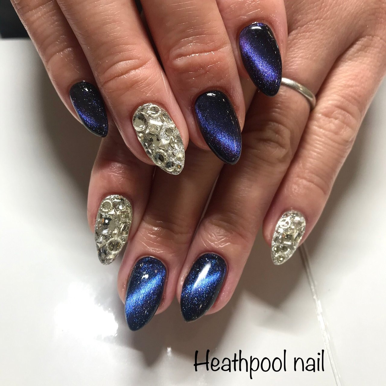 ハンド ラメ マグネット ブルー シルバー Heathpoolnailのネイルデザイン No ネイルブック