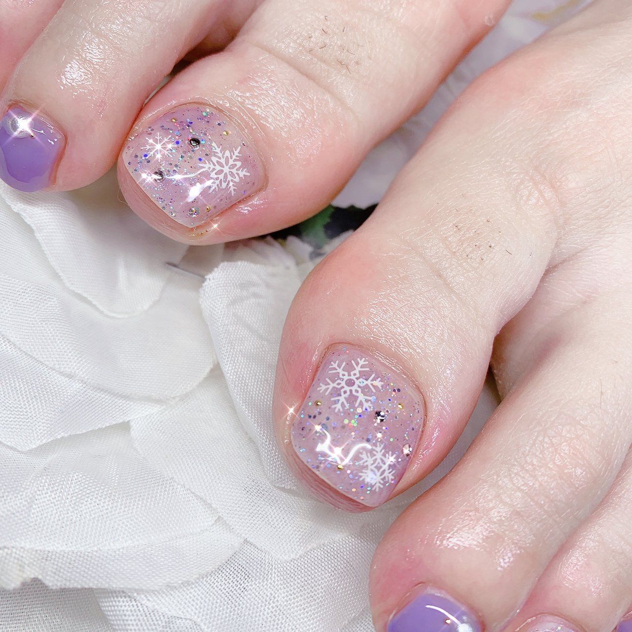 フット ラメ ワンカラー 雪の結晶 パープル あめちゃんのネイルデザイン No ネイルブック
