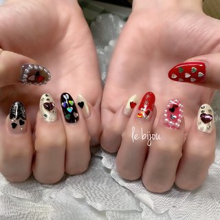 クリスマス レッド 派手ネイルのネイルデザイン ネイルブック