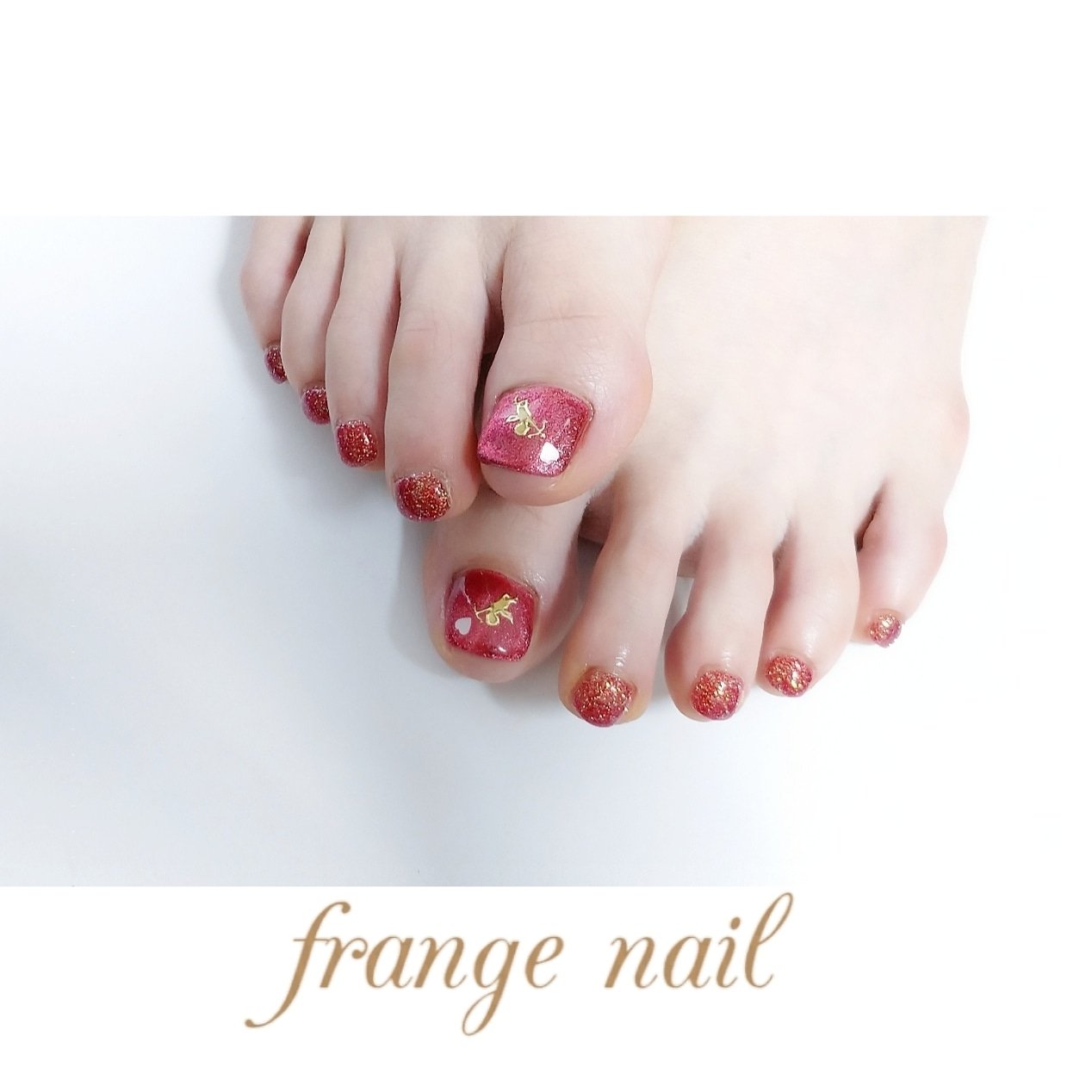 冬 クリスマス フット レッド ジェル Frange Nailのネイルデザイン No ネイルブック