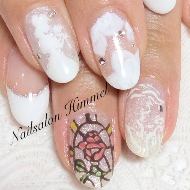 ハンド ステンドグラス ホワイト ジェル お客様 Nail Himmelのネイルデザイン No 7170 ネイルブック