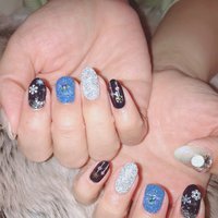 ピンク ネイビー シルバーのネイルデザイン ネイルブック