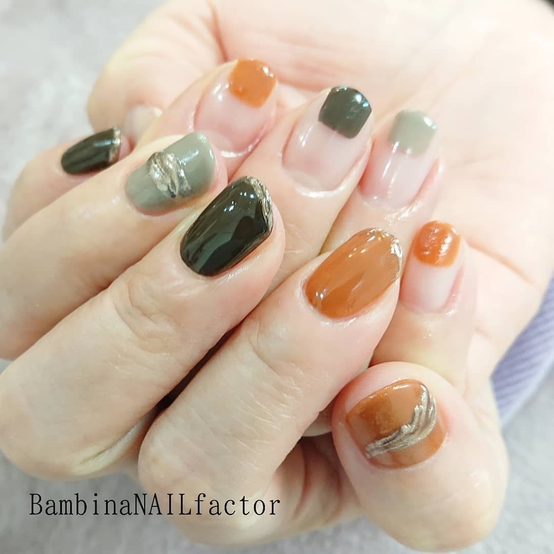 ハンド オレンジ ブラウン アースカラー ジェル Bambinanailfactorkiyokoのネイルデザイン No ネイル ブック