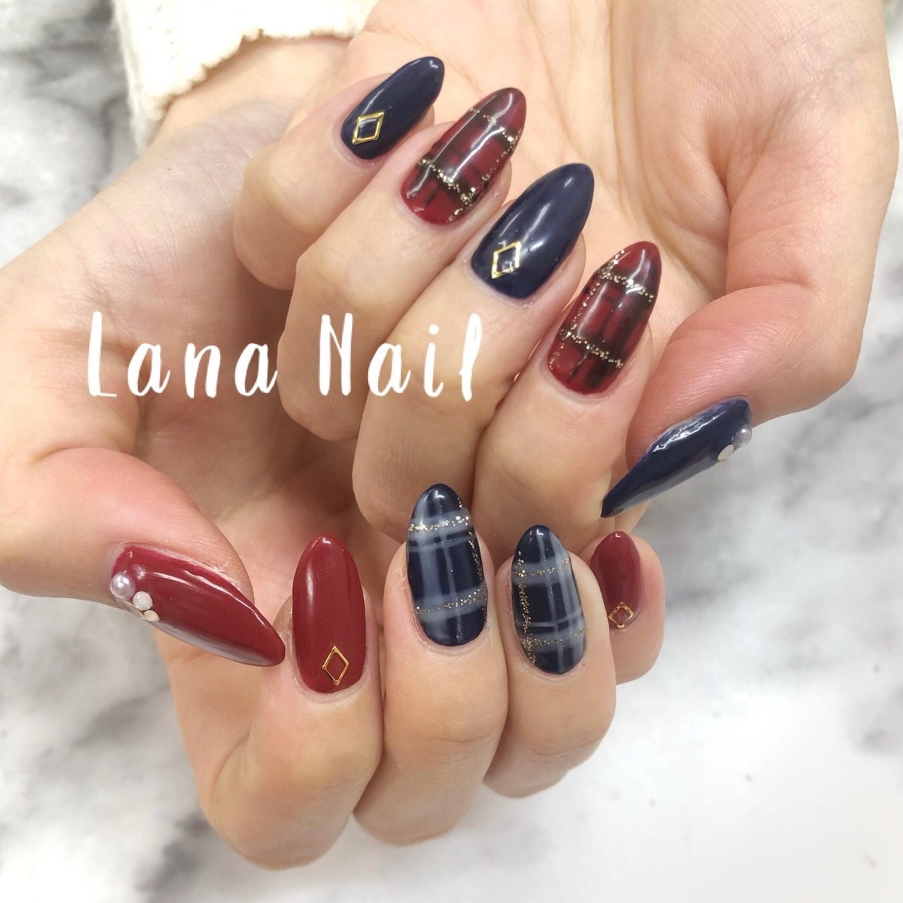 ネイビー ボルドー ゴールド お客様 Lana Nailのネイルデザイン No ネイルブック