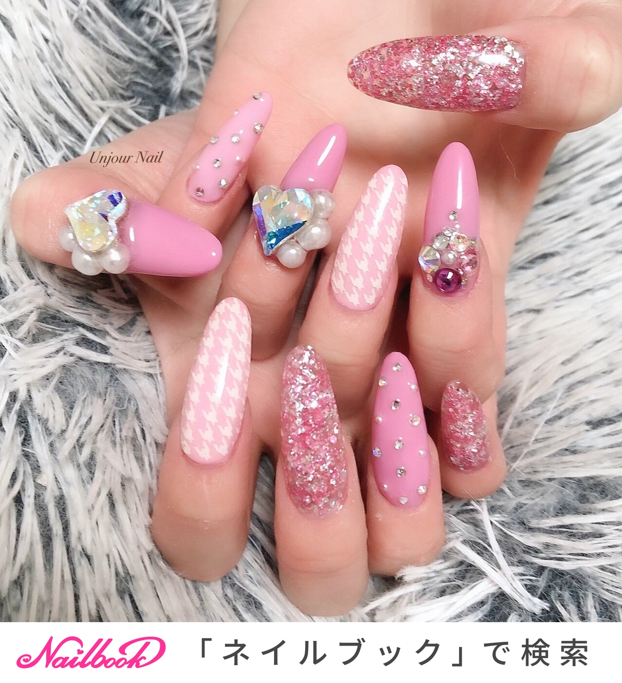 千鳥ネイル　ピンクラメ　シンプルネイル　薄ピンク　量産型 千鳥柄/ピンク/ジェルネイル/お客様 - nailmielのネイルデザイン