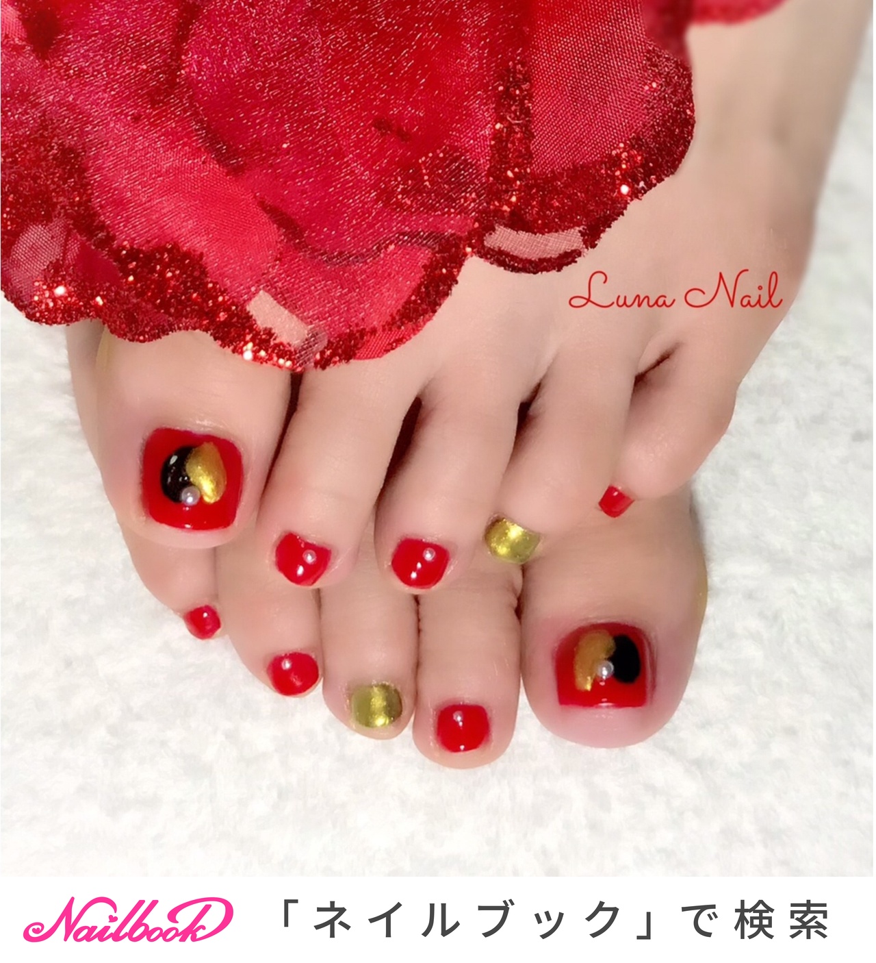 おすすめ順 パール フットネイル赤のネイルデザイン ネイルブック